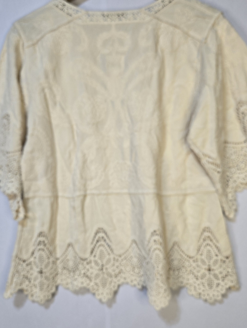 DEMOCRACY Women Size XS Neutral Cream Crochet  S/Sl, Peasant Top  NWT - Picture 10 of 10